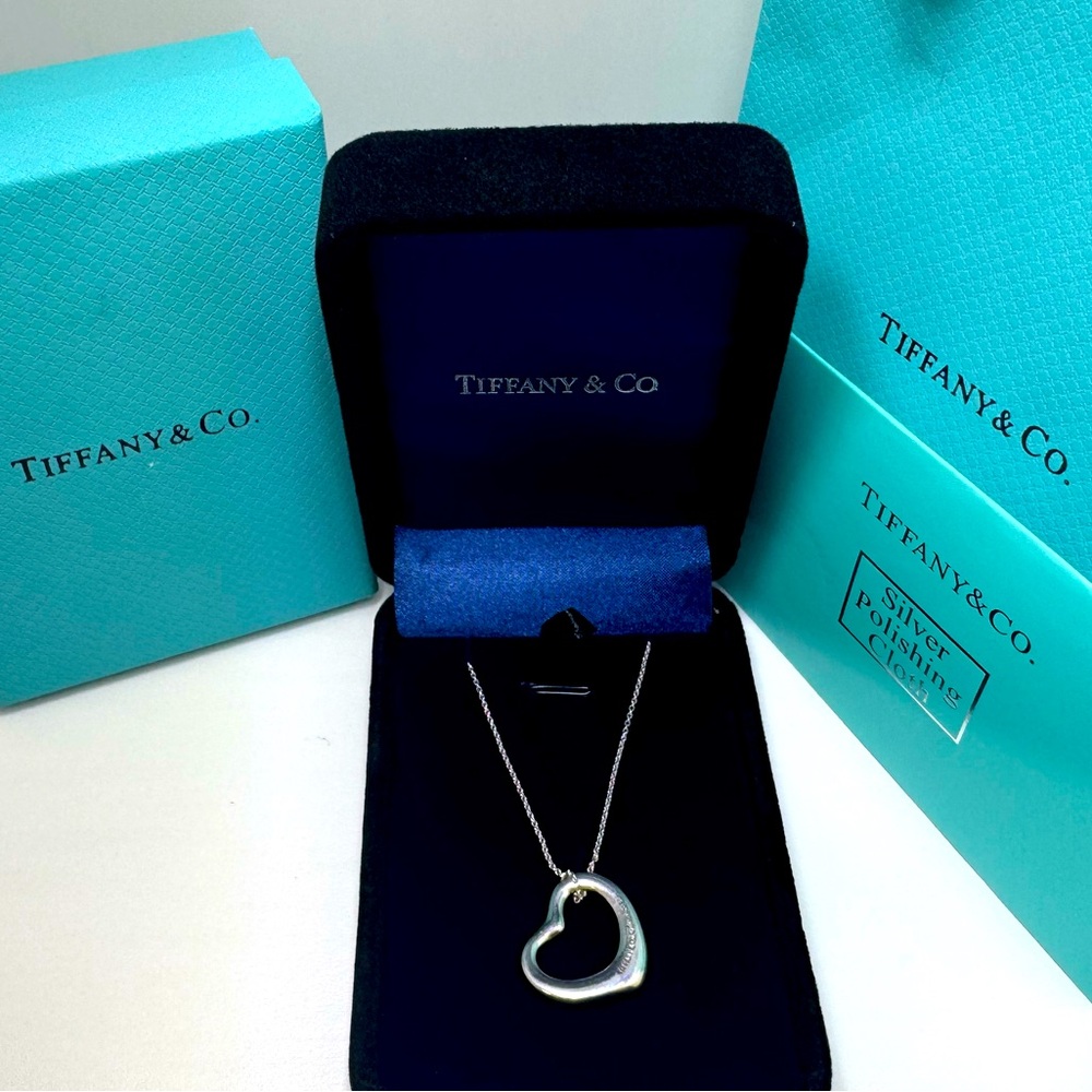 Tiffany & Co LARGE Elsa Peretti Open Heart 925 16in chain Pendant Rare Boxed Set - Picture 9 of 9